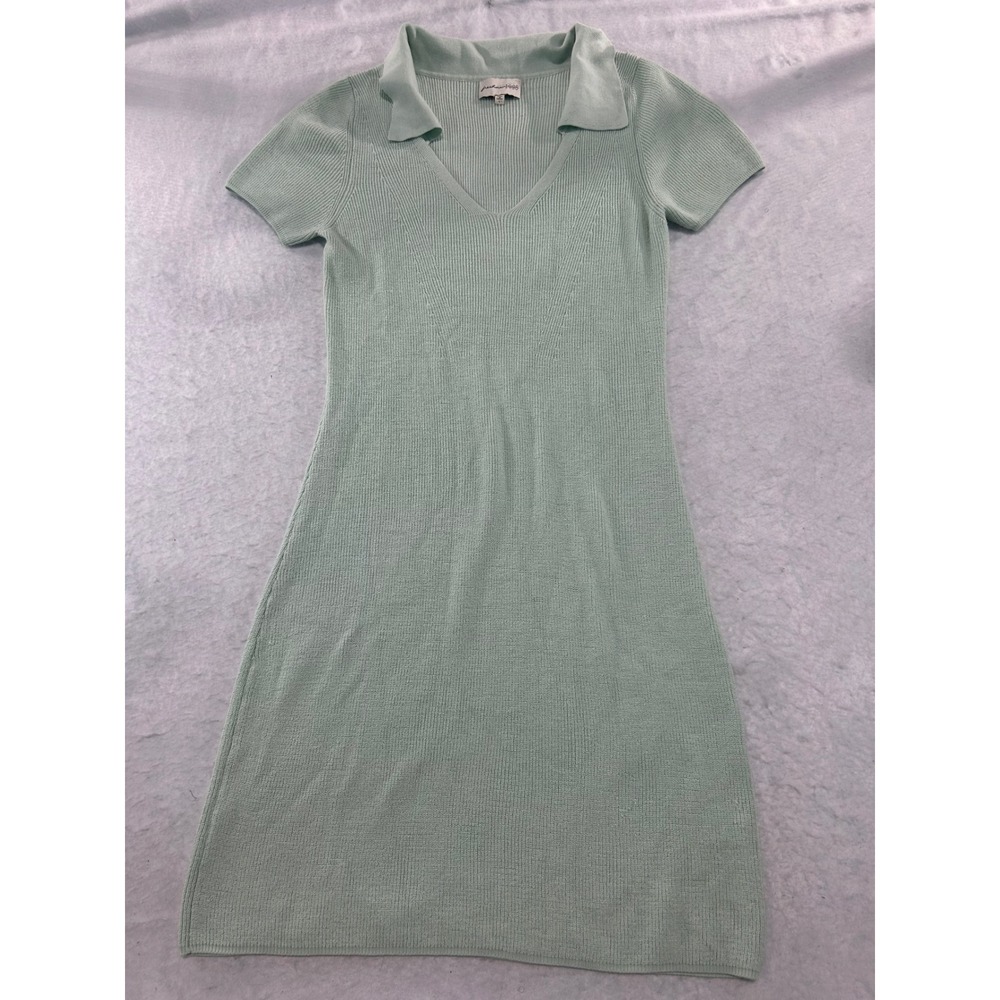 Freshman 1996‎ Mint Green Ribbed Knit Polo Mini Dress Short Sleeve V-Neck L